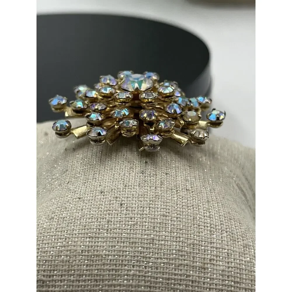 Vintage Aurora Borealis AB Rhinestone Starburst‎ Sunburst Brooch Pin